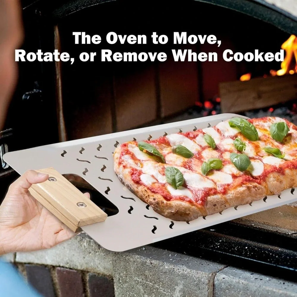 Perforated Rectangular Metal Pizza Peel Paddle with Wooden‎ Handle 20 x 11